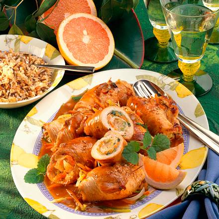 Pikante Putenröllchen mit Grapefruit Rezept