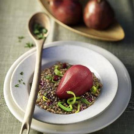 Pikanter Linsentopf mit Rotwein-Birne Rezept