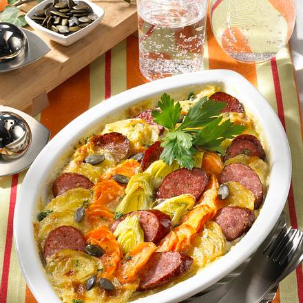 Pikantes Kartoffel-Möhren-Gratin Rezept