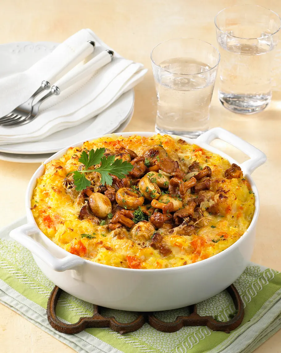 Pilzauflauf mit Eiermilch Rezept Pilzauflauf mit Eiermilch Rezept