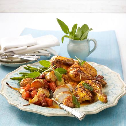 Plattes Huhn mit Gemüse Rezept