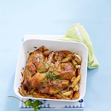 Plattes Zitronen-Kräuterhuhn vom Blech Rezept