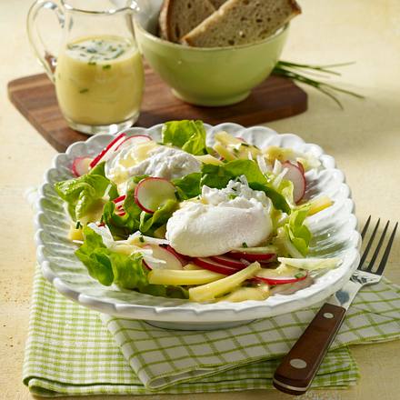 Pochierte Eier auf gemischtem Salat Rezept Pochierte Eier auf gemischtem Salat Rezept