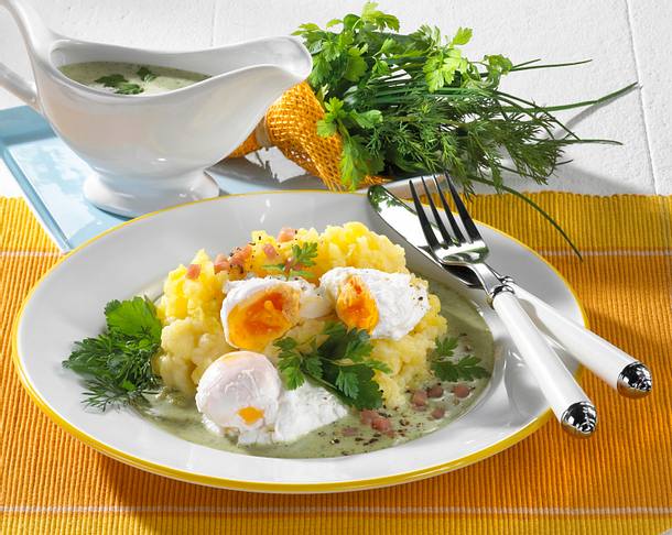 Pochierte Eier mit grüner Soße Rezept
