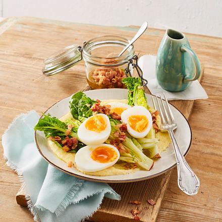 Polenta mit Römersalat und wachsweichem Ei Rezept