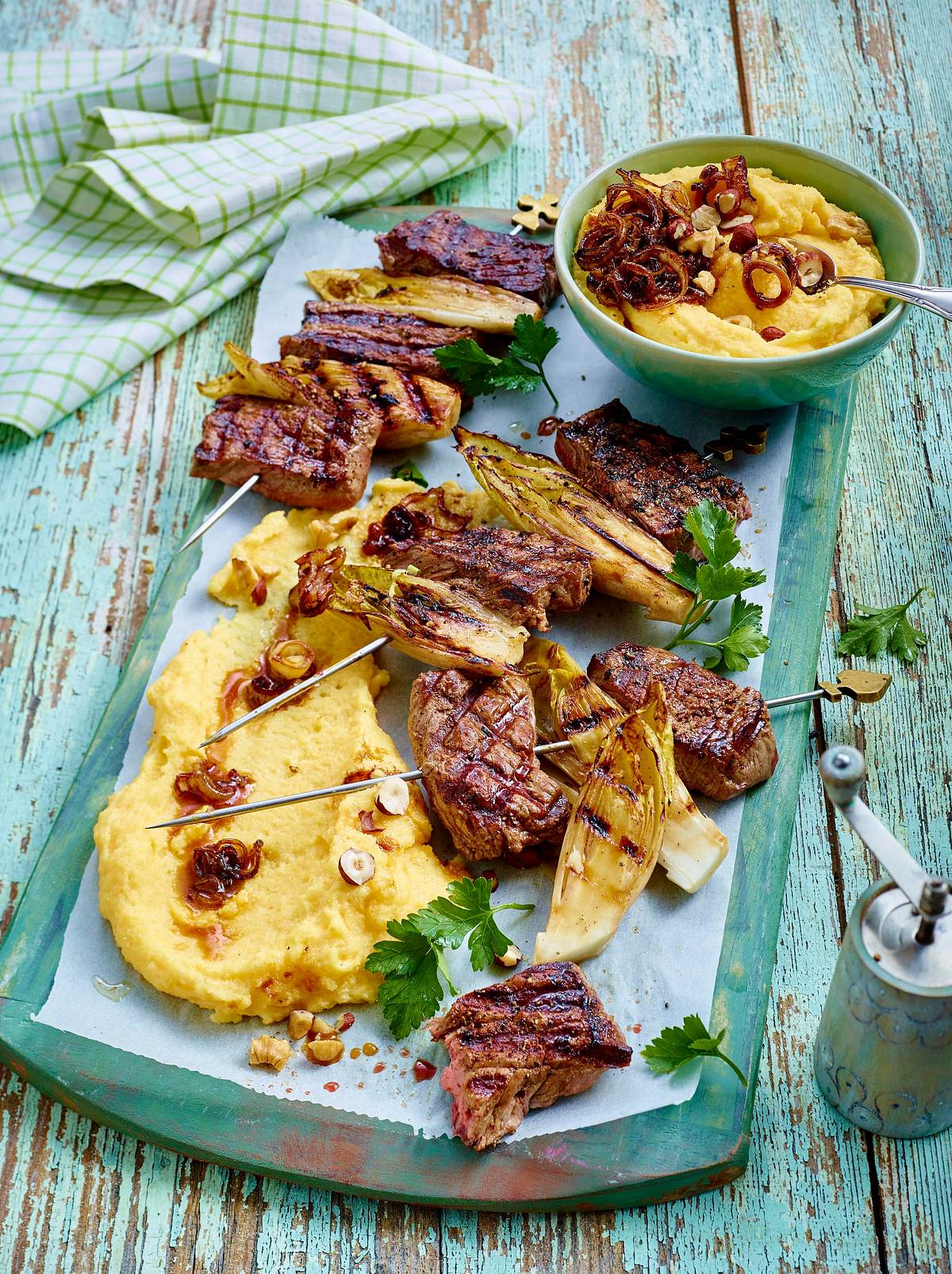 Polenta mit Rumpsteak-Spießen Rezept