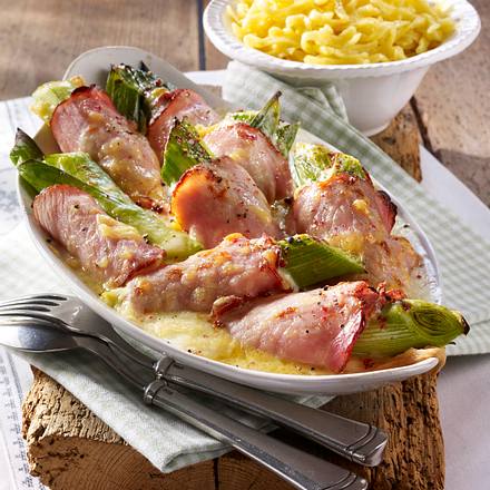 Porree-Kasseler-Gratin Rezept