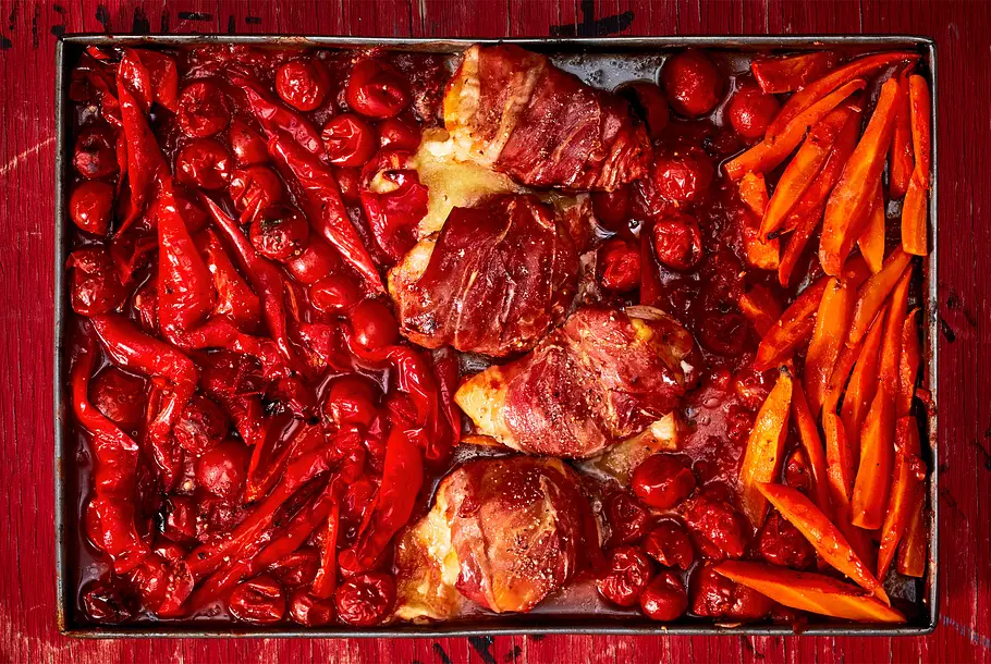 Powerfood vom Blech: Starkes Rezept mit Paprika und Parmaschinken Rezept