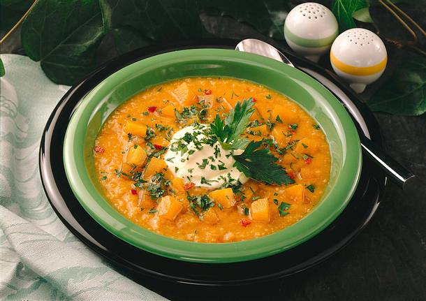 Pürierte Kichererbsensuppe mit Kürbis Rezept