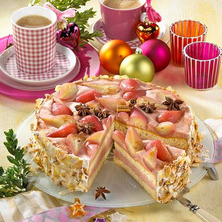 Punschtorte mit Wein-Punsch-Creme und kleinen Birnen Rezept