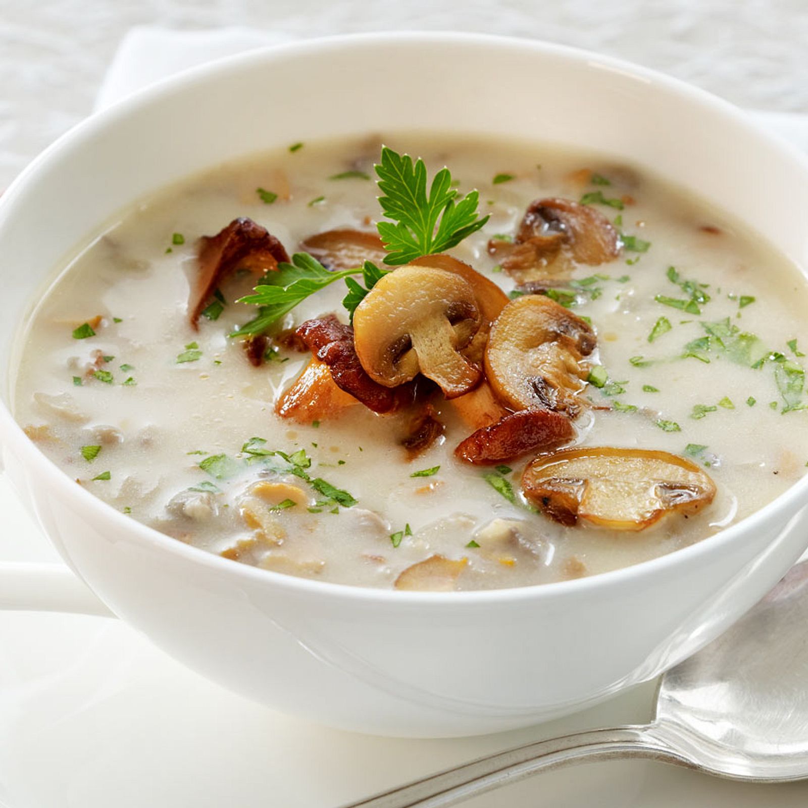 Pürierte feine Pilzsuppe mit Pfifferlingen und Champignons Rezept | LECKER