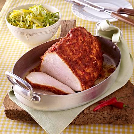 Putenbraten mit Honig-Pesto-Kruste und Krautsalat Rezept