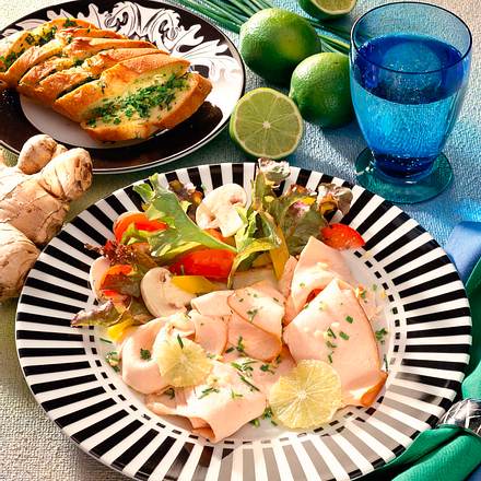 Putencarpaccio mit Limetten-Ingwer-Marinade Rezept Putencarpaccio mit Limetten-Ingwer-Marinade Rezept