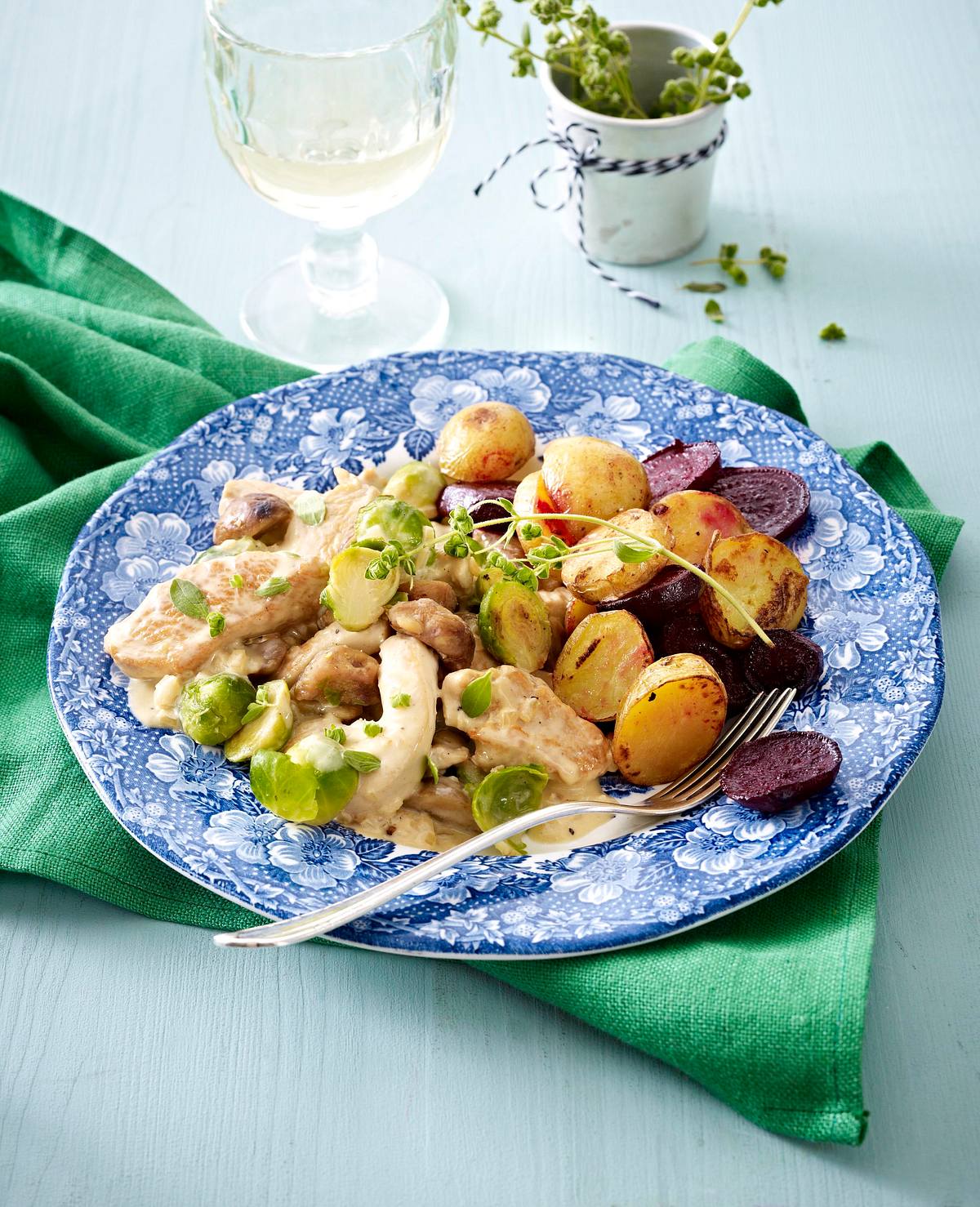 Putengeschnetzeltes mit Rosenkohl und Maronen Rezept