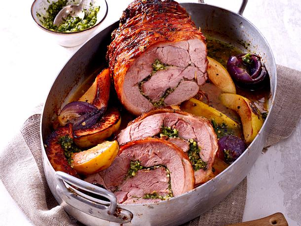 Putenkeule mit Feldsalatpesto und Quitten