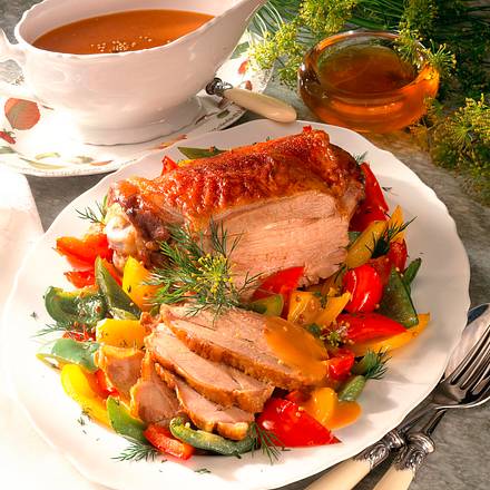 Putenoberkeule mit Paprikagemüse im Tontopf Rezept