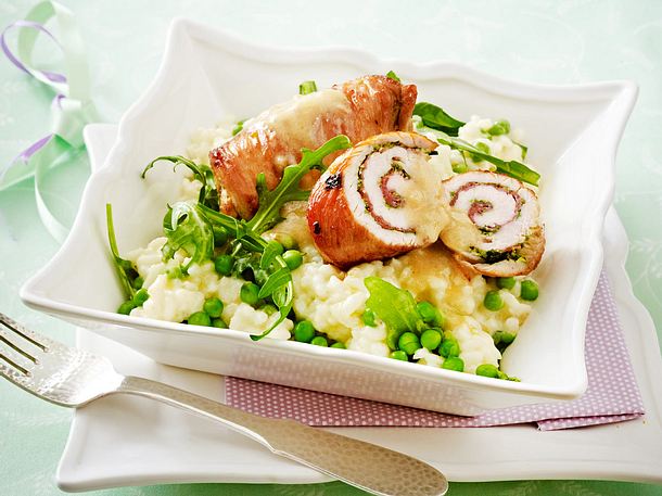 Putenrouladen auf Erbsenrisotto Rezept
