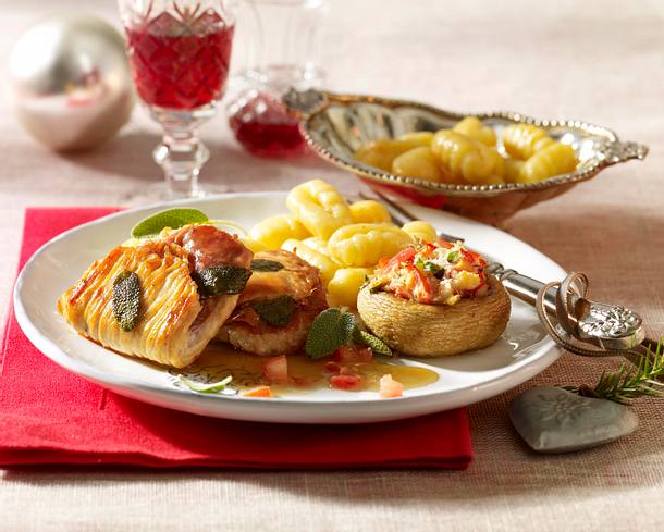 Putensaltimbocca mit gefüllte Portobello-Pilzen Rezept Putensaltimbocca mit gefüllte Portobello-Pilzen Rezept