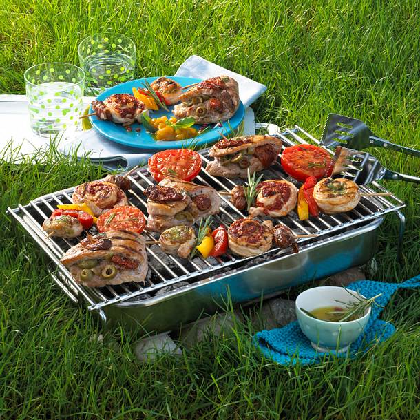 Putenschneckenspieße und gefüllte Schweinesteaks Rezept