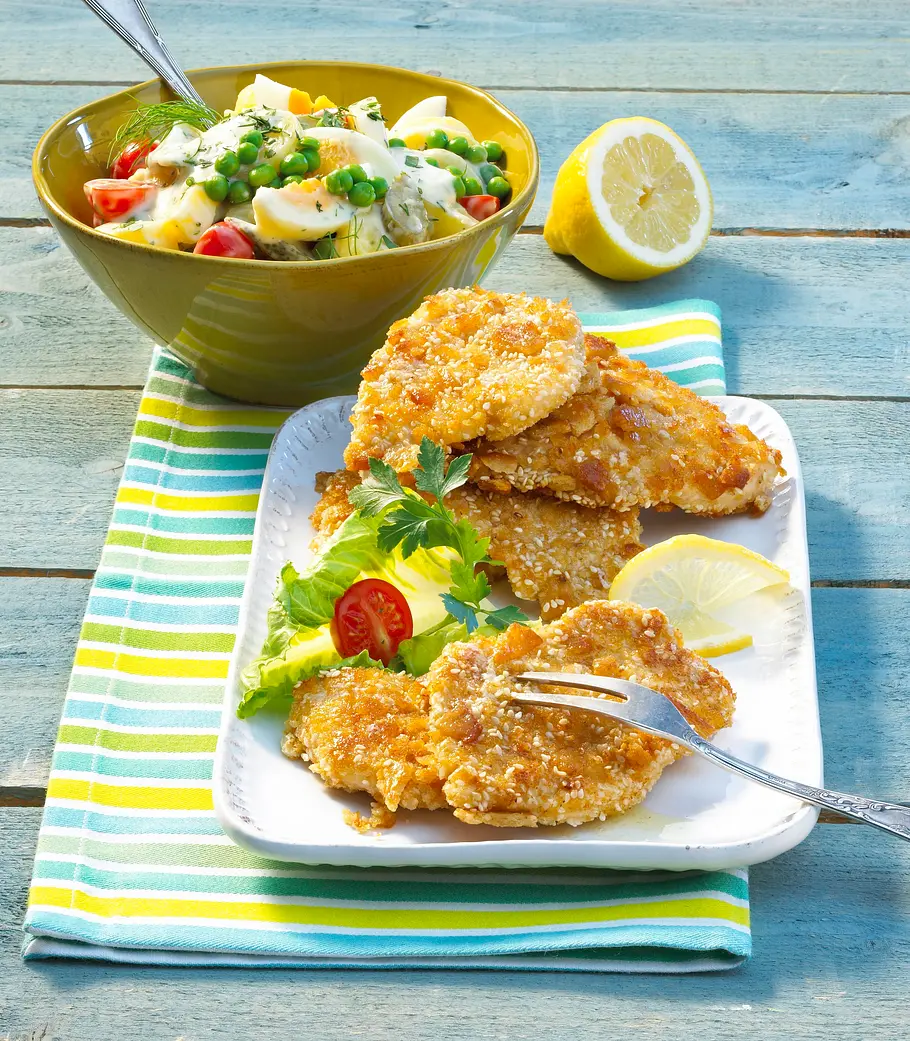 Putenschnitzel in Tuc-Sesampanade Rezept Putenschnitzel in Tuc-Sesampanade Rezept