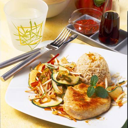 Putenschnitzel mit Reis und Asia-Gemüse (Diabetiker) Rezept Putenschnitzel mit Reis und Asia-Gemüse (Diabetiker) Rezept