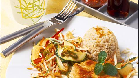 Putenschnitzel mit Reis und Asia-Gemüse (Diabetiker) Rezept - Foto: Scarlini