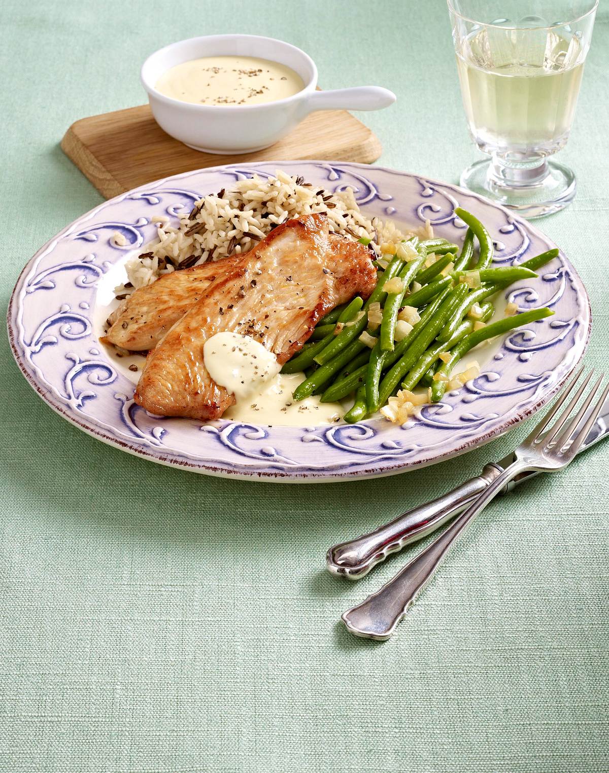 Putenschnitzel mit Reis und Bohnen Rezept