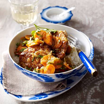 Putenschnitzelchen mit Aprikosen-Möhren-Soße Rezept Putenschnitzelchen mit Aprikosen-Möhren-Soße Rezept