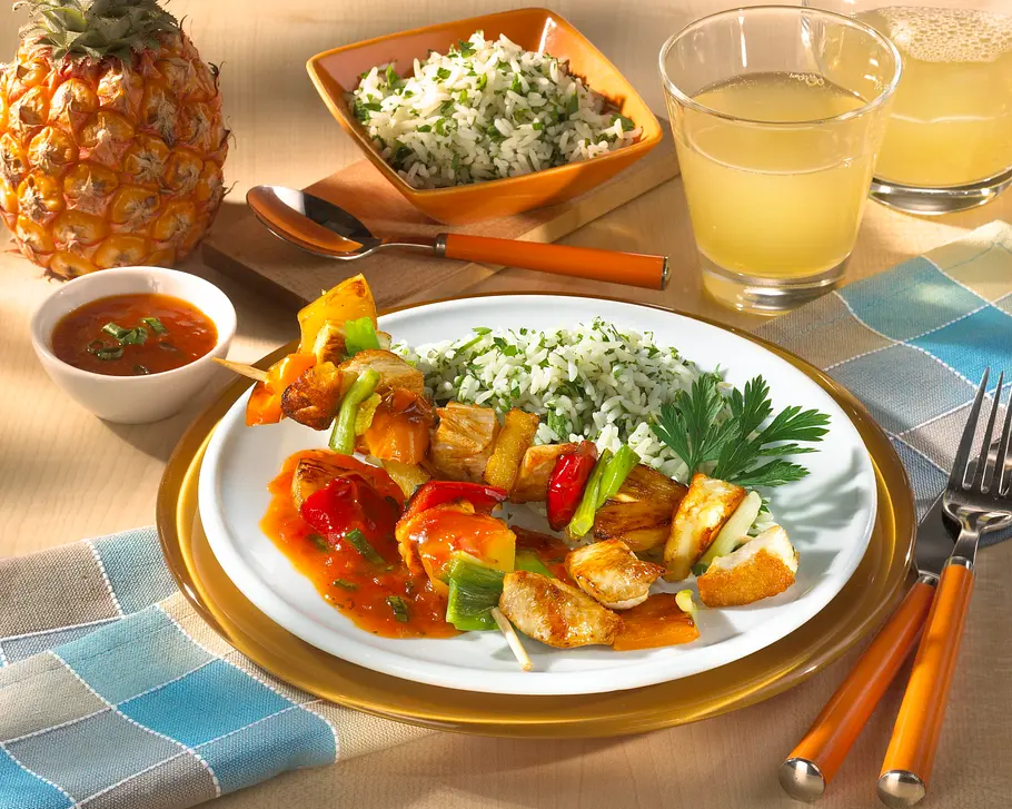 Putenspieße Hawaii mit Ananas und Käse Rezept