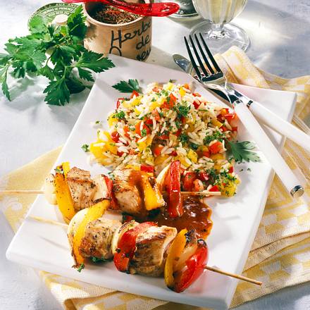 Putenspieß zu buntem Reis Rezept Putenspieß zu buntem Reis Rezept
