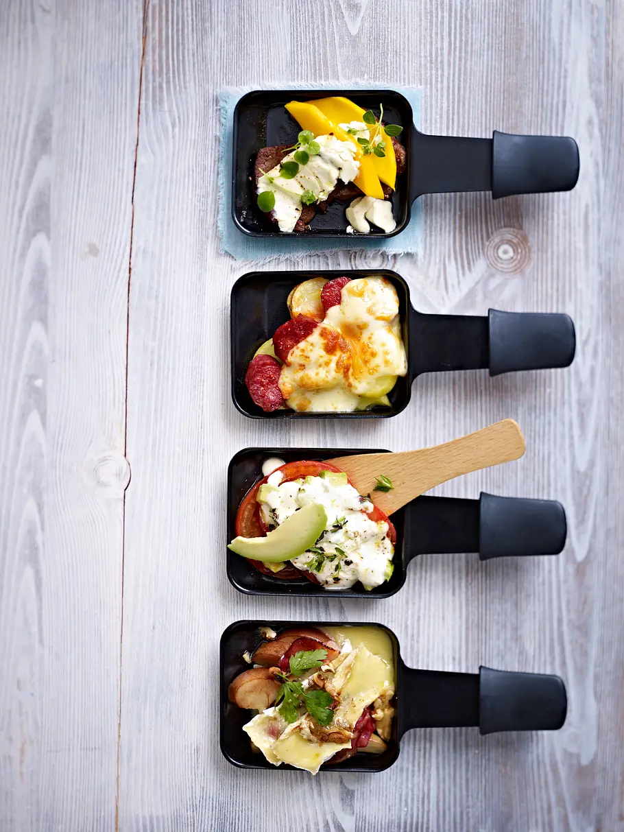 Raclette-Pfännchen mit Kartoffeln, Chorizo und Raclettekäse Rezept Raclette-Pfännchen mit Kartoffeln, Chorizo und Raclettekäse Rezept