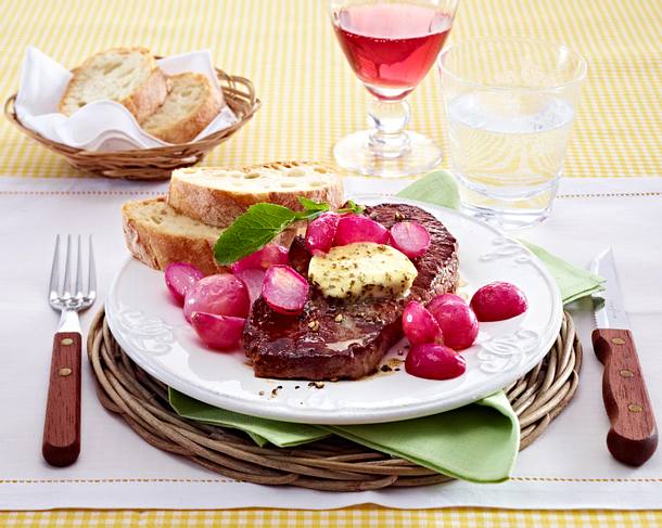 Radieschen aus der Pfanne zu Rumpsteak Rezept Radieschen aus der Pfanne zu Rumpsteak Rezept