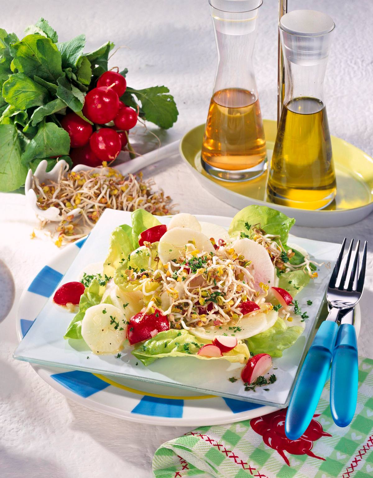 Radieschen-Rettich-Salat mit Sprossen Rezept