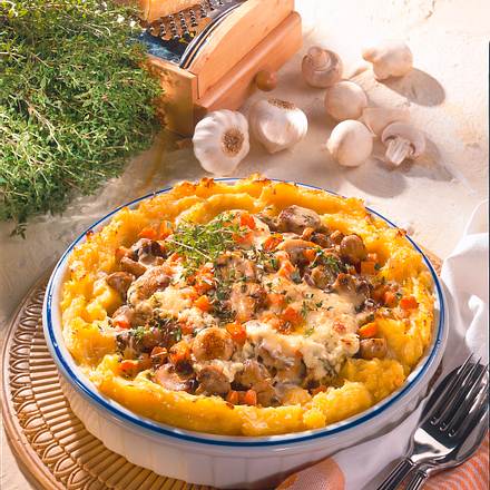 Rahm-Champignons im Kartoffelbett Rezept