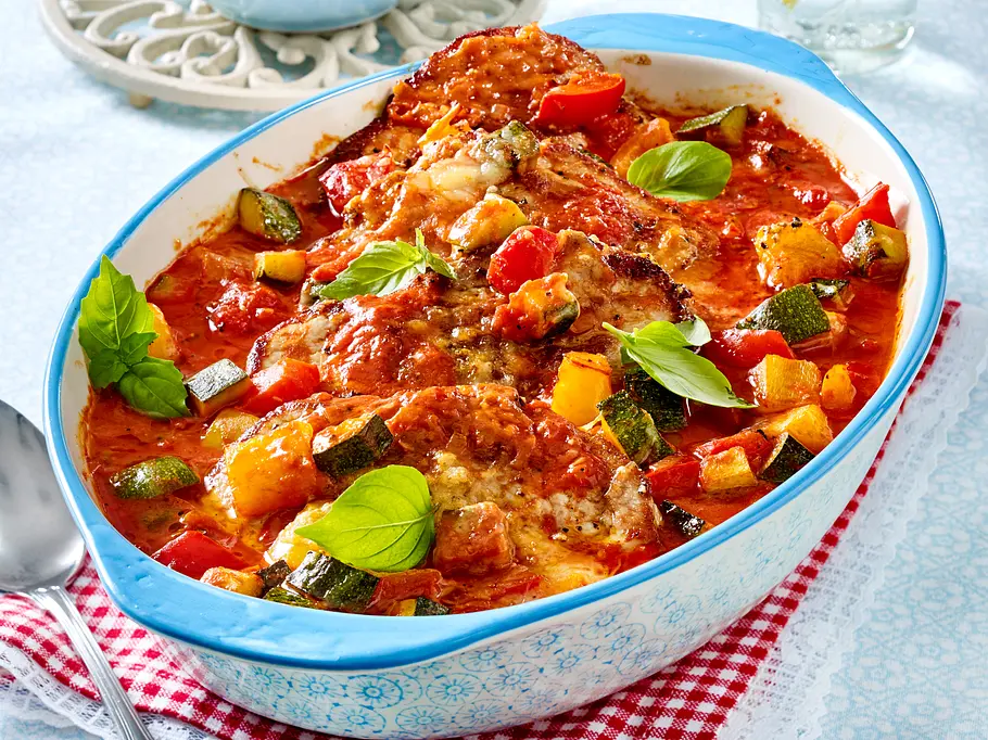 Ratatouille-Schnitzel aus dem Ofen (TITEL) Rezept Ratatouille-Schnitzel aus dem Ofen Rezept