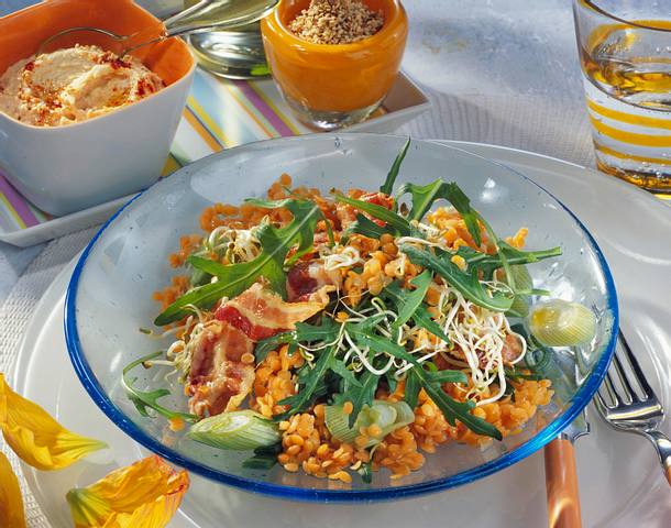 Rauke-Linsen-Salat mit Kichererbsenpüree Rezept Rauke-Linsen-Salat mit Kichererbsenpüree Rezept