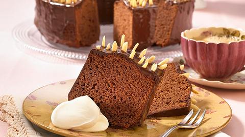 Rehrücken Kuchen mit Schokoladenglasur und Mandelstifte gespickt Rezept - Foto: Först, Thomas