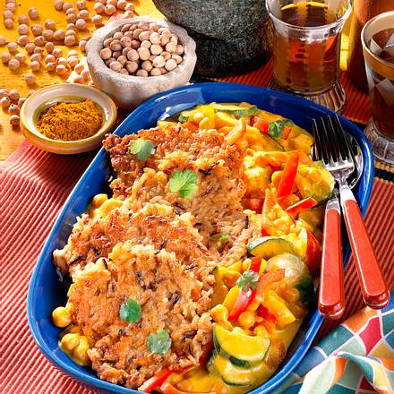 Reis-Plätzchen mit Gemüsecurry Rezept Reis-Plätzchen mit Gemüsecurry Rezept