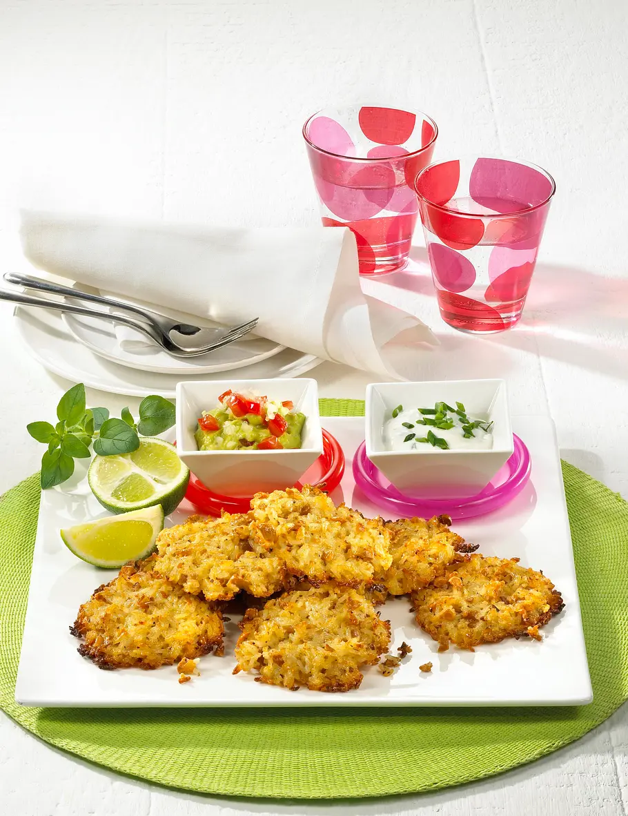 Reis-Plätzchen vom Blech mit zwei Dips Rezept Reis-Plätzchen vom Blech mit zwei Dips Rezept