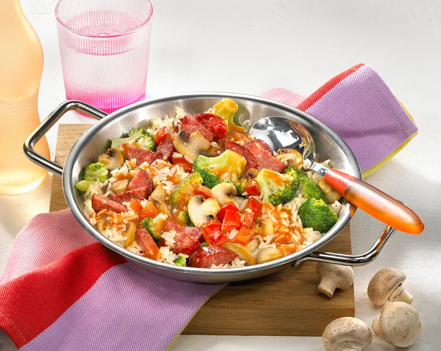 Reispfanne mit Cabanossi Rezept Reispfanne mit Cabanossi Rezept