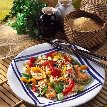 Reispfanne mit Hähnchen Rezept Reispfanne mit Hähnchen Rezept