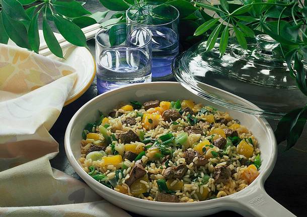 Reispfanne mit Leber und Kürbis Rezept Reispfanne mit Leber und Kürbis Rezept