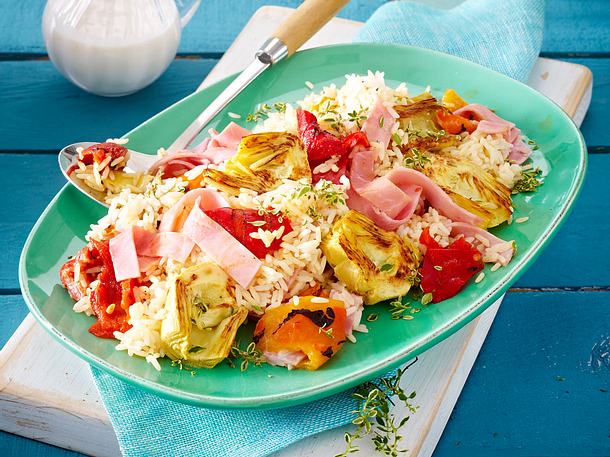 Reissalat mit Artischocken, Kochschinken und Joghurt-Dressing Rezept Reissalat mit Artischocken, Kochschinken und Joghurt-Dressing Rezept