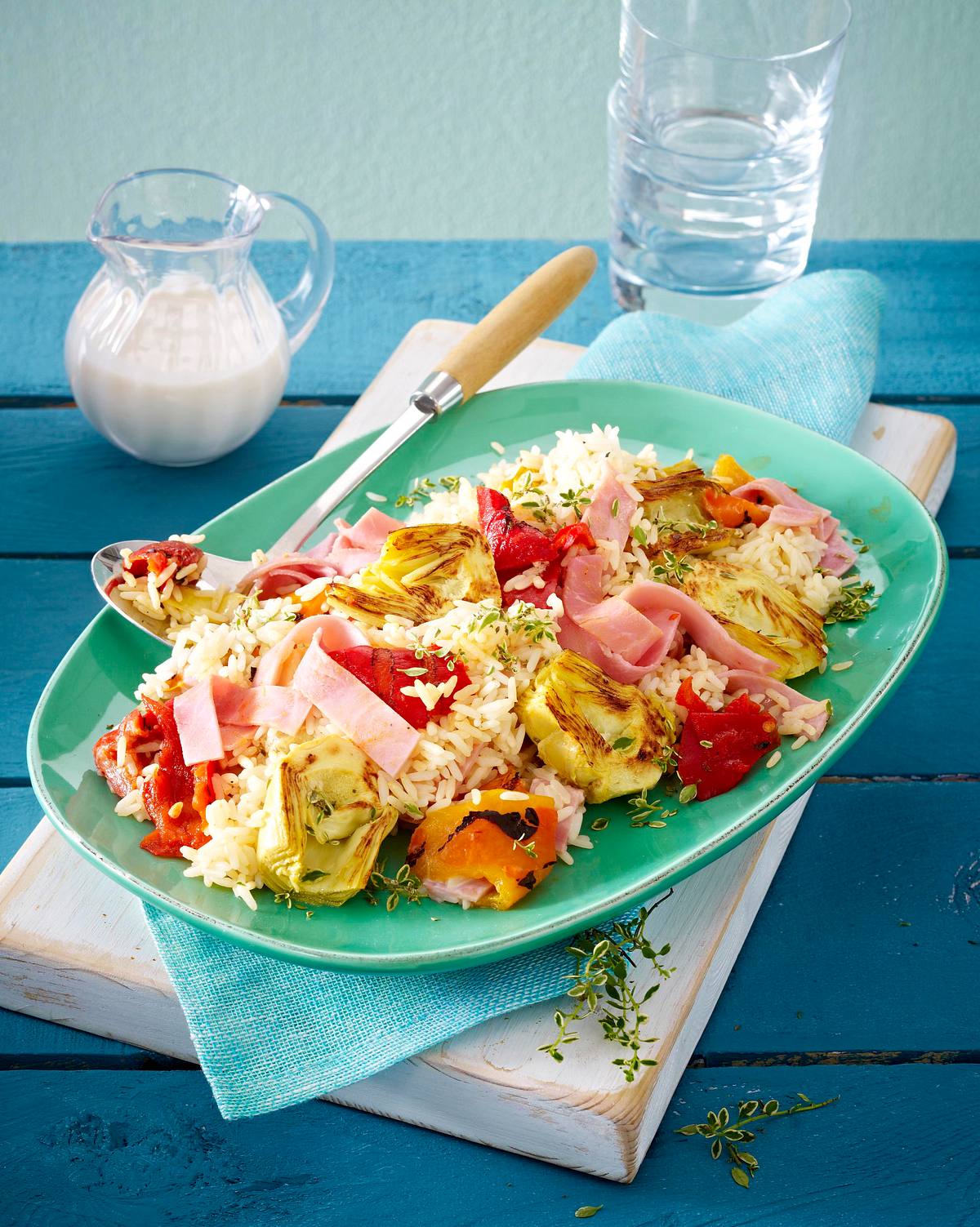 Reissalat mit Artischocken, Kochschinken und Joghurt-Dressing Rezept