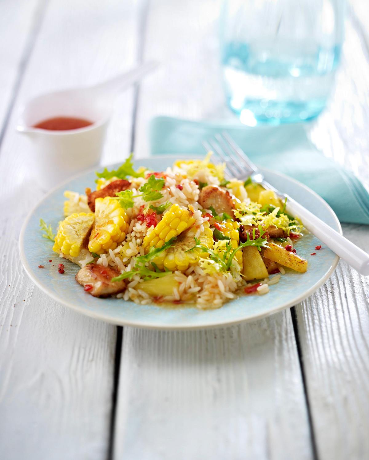 Reissalat mit Hähnchenfilet und süß-saurer Asiasoße Rezept