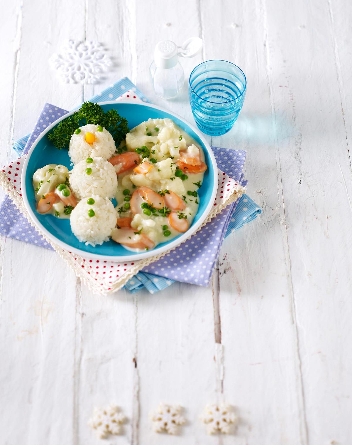 Reisschneemann mit bunter Gemüsesoße Rezept