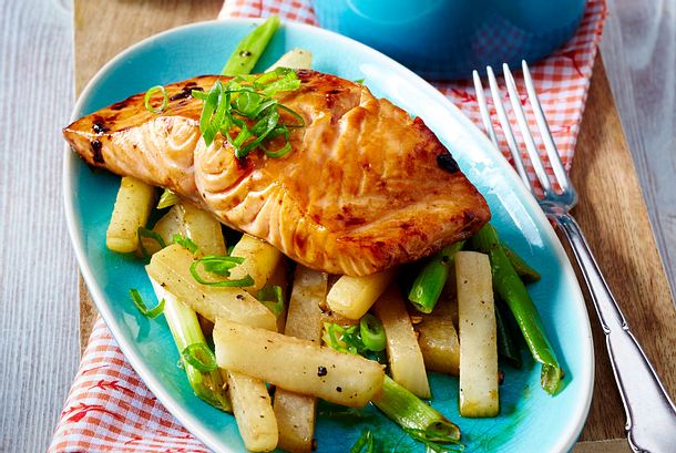 Rettichgemüse zu Teriyakilachs Rezept Rettichgemüse zu Teriyakilachs Rezept