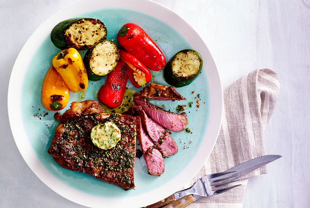 Rib Eye Steak Mit Grill Gemüse Rezept Lecker 