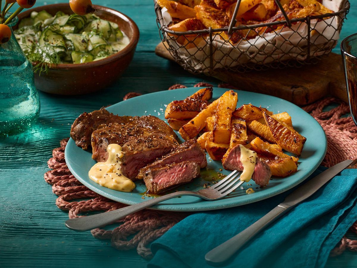 Rib-Eye-Steak mit Steckrübenpommes Rezept