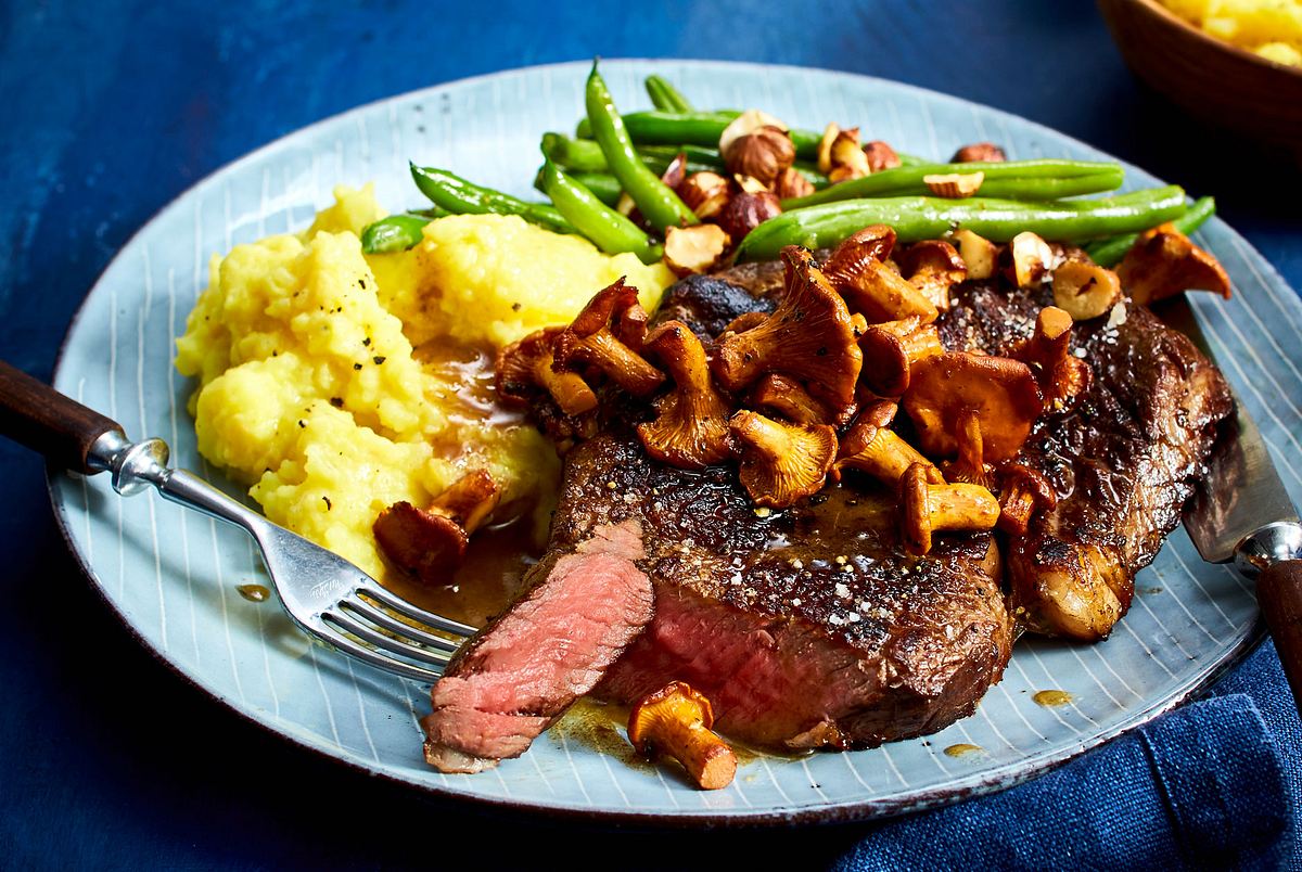 Ribeyesteak mit Pfifferlingen Rezept